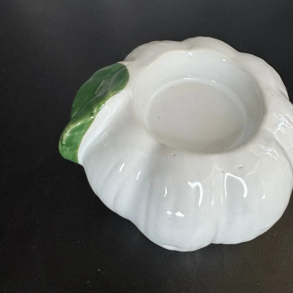 Ceramic White Pumpkin Candle Holder Unique Decor Accent Piece‎ Farmhouse Style
